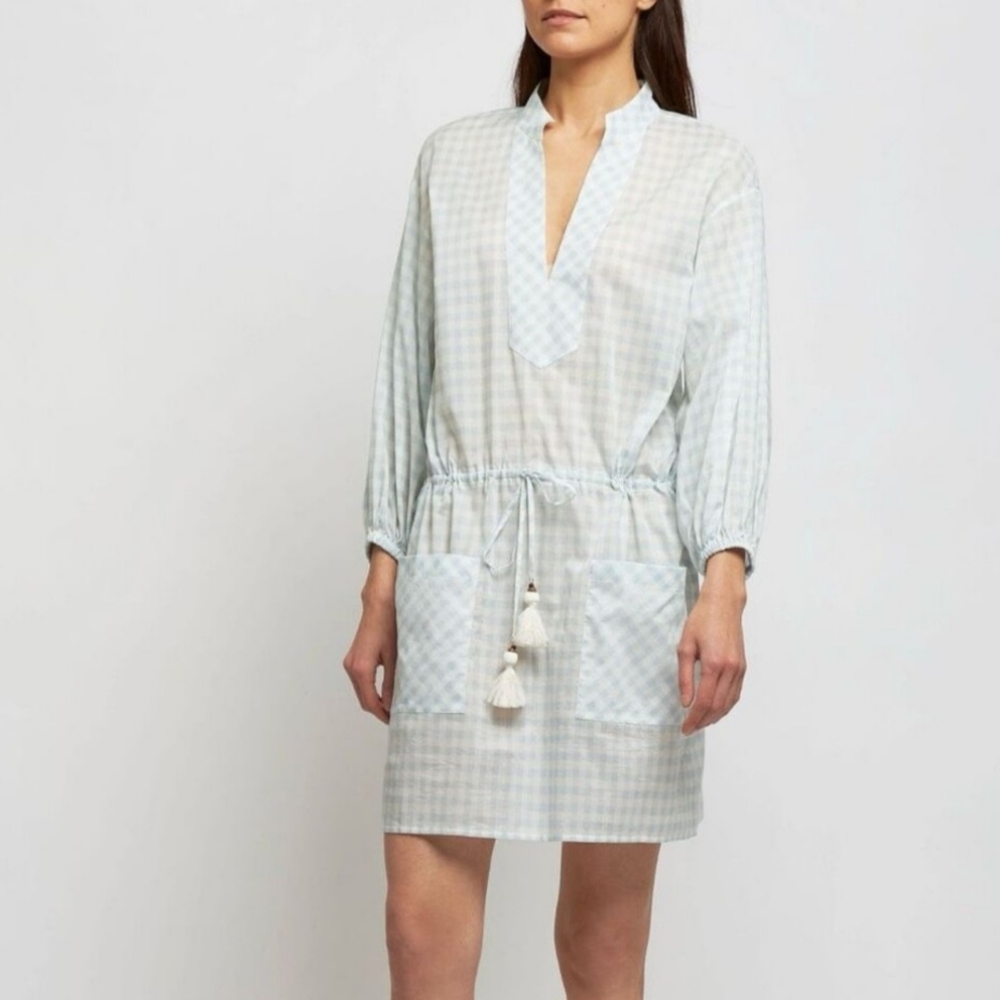 Tory Burch Light Blue and White Plaid Swim Coverup